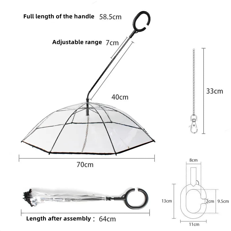 2023 New Pet Umbrella Leash Rainproof Snowproof Dog Umbrella Leash for Small Dogs Steerable Adjustable Doggy Outdoor Umbrella